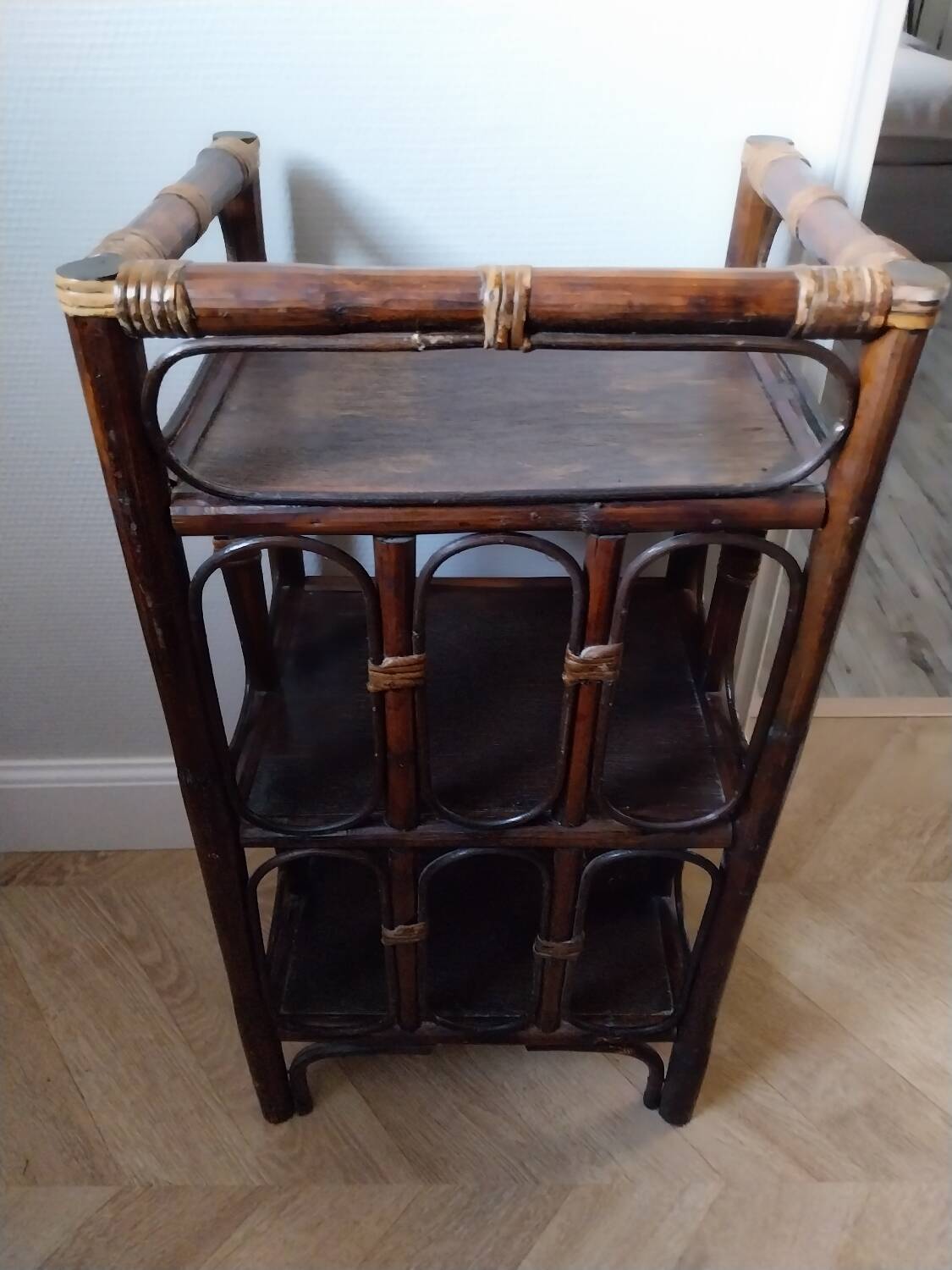 Rattan shelf, bamboo, 70s