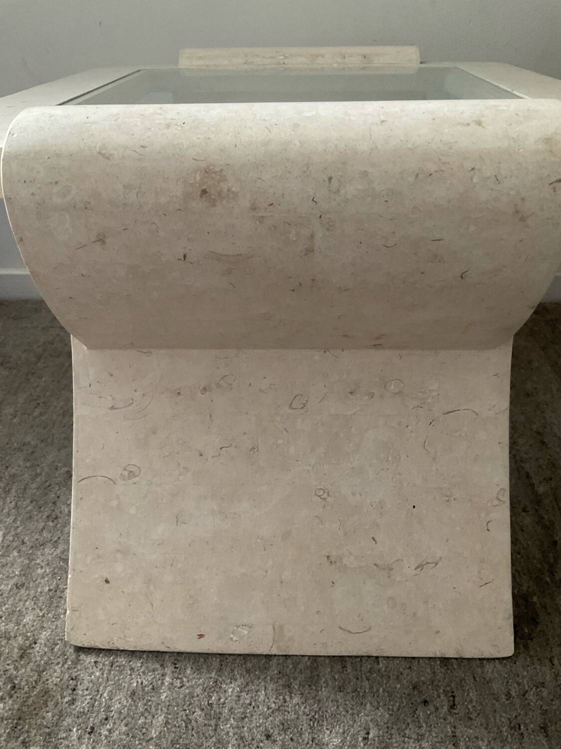 Vintage travertine and beveled glass coffee table