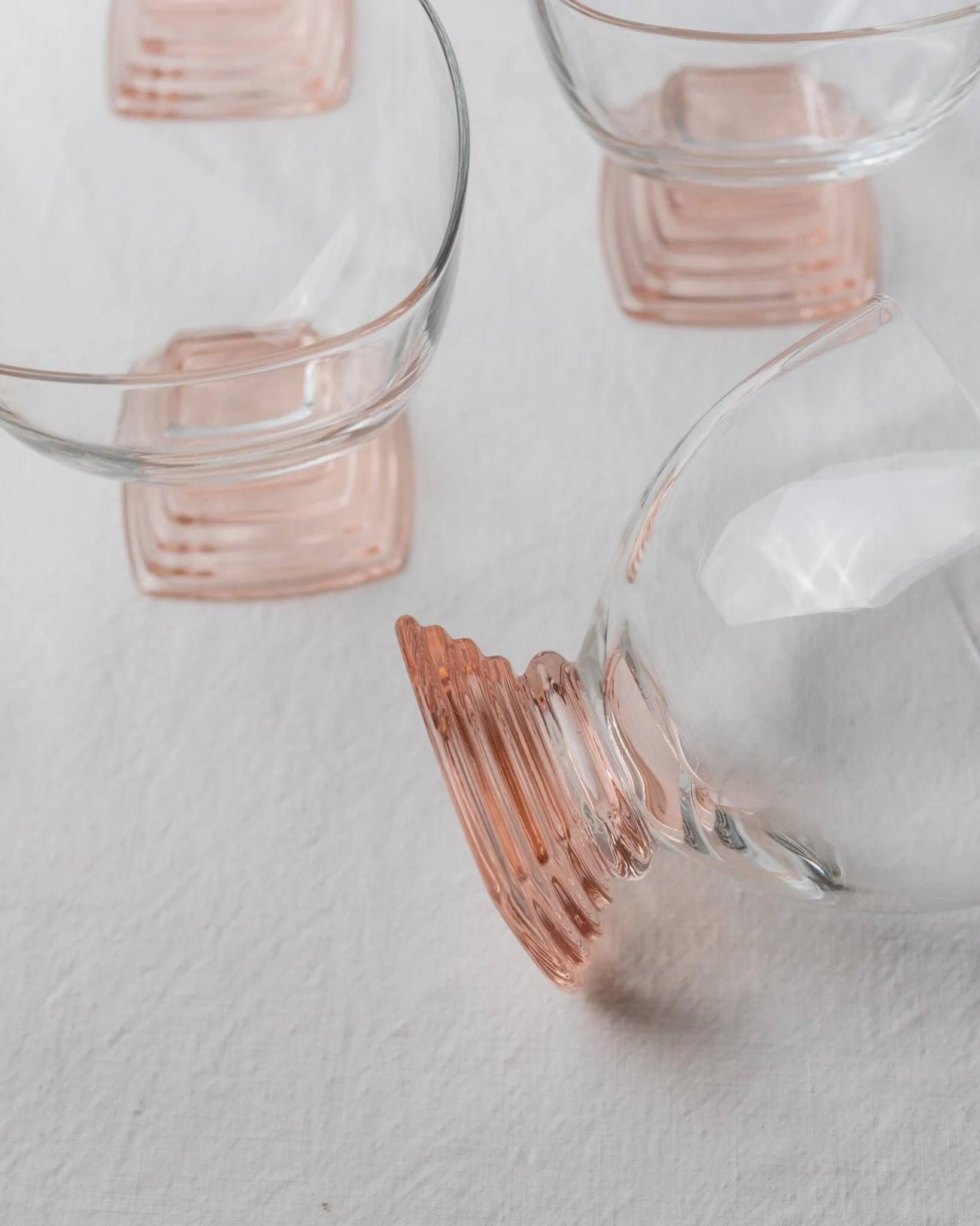 7 Retro Murano Glass Drinking Glasses - Pink, Peach & Clear Glass, 1970s Italy, Mid-Century Set