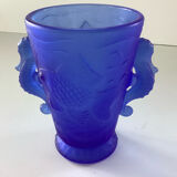 Barolac Josef Inwald Bohemian Art Deco Seahorse Vase, Rare Model, Blue