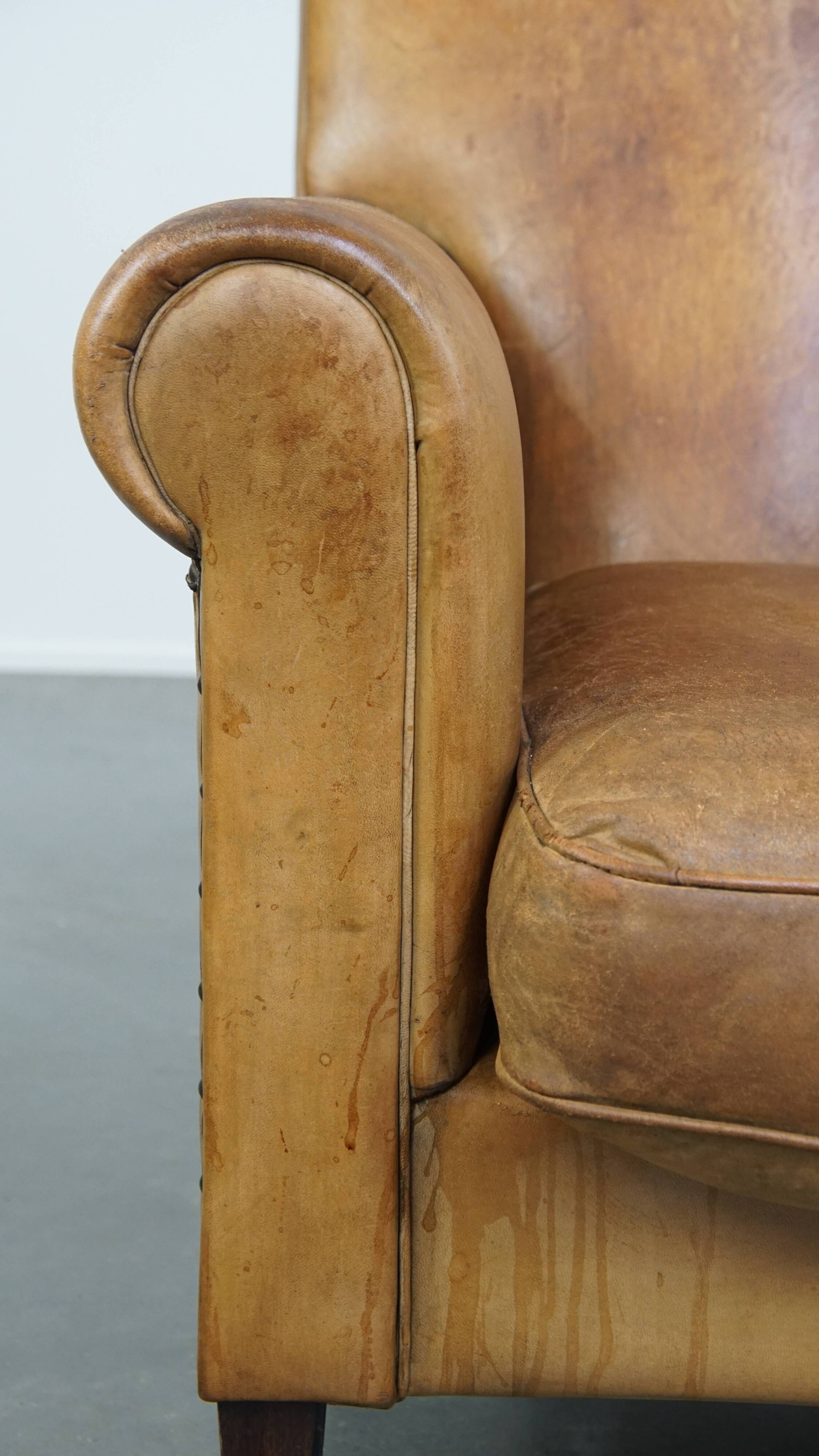Vintage sheepskin leather armchair