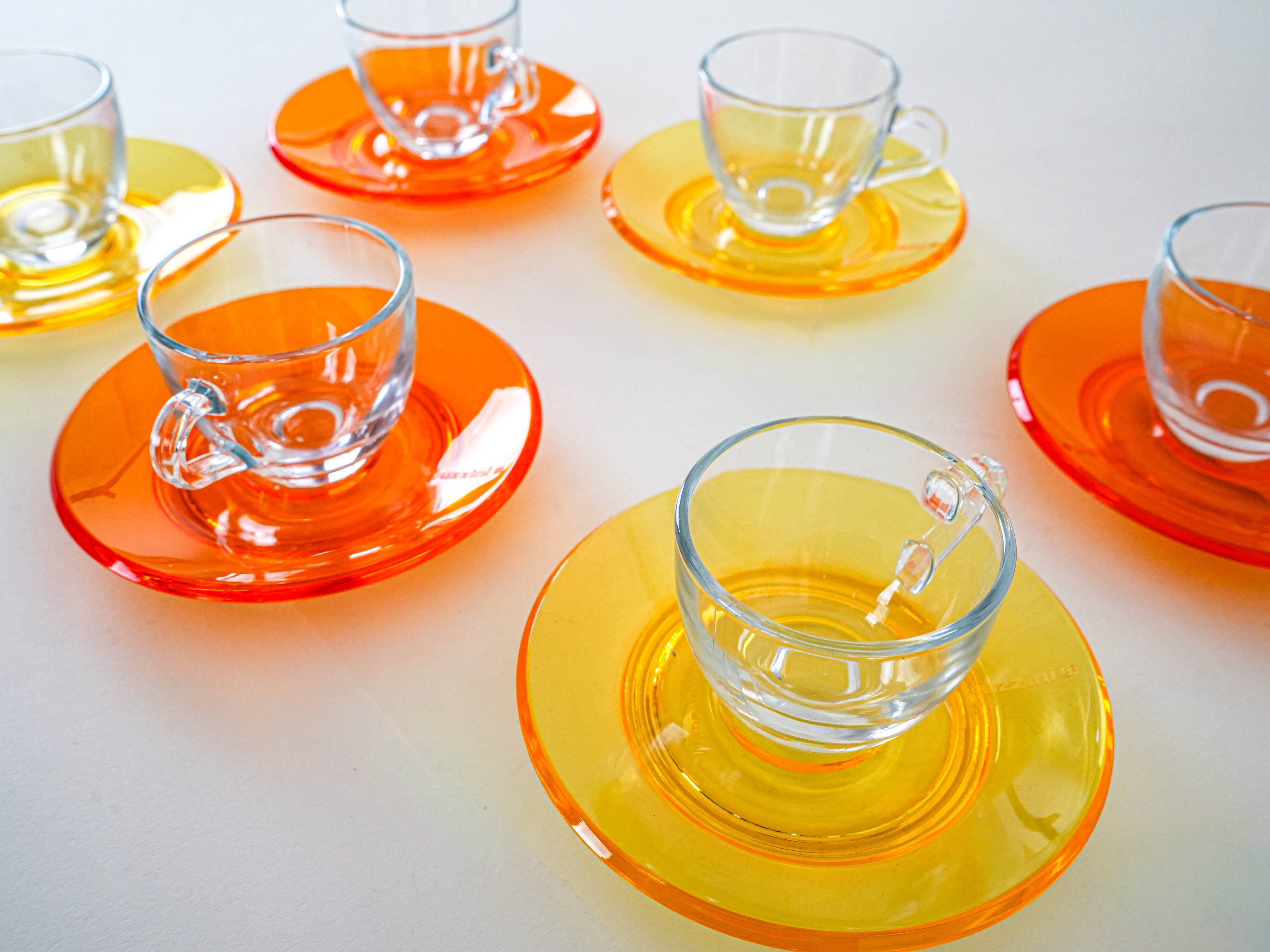Set of glass cups, Italian design, 1970s, manufactured by Fratelli Guzzini
