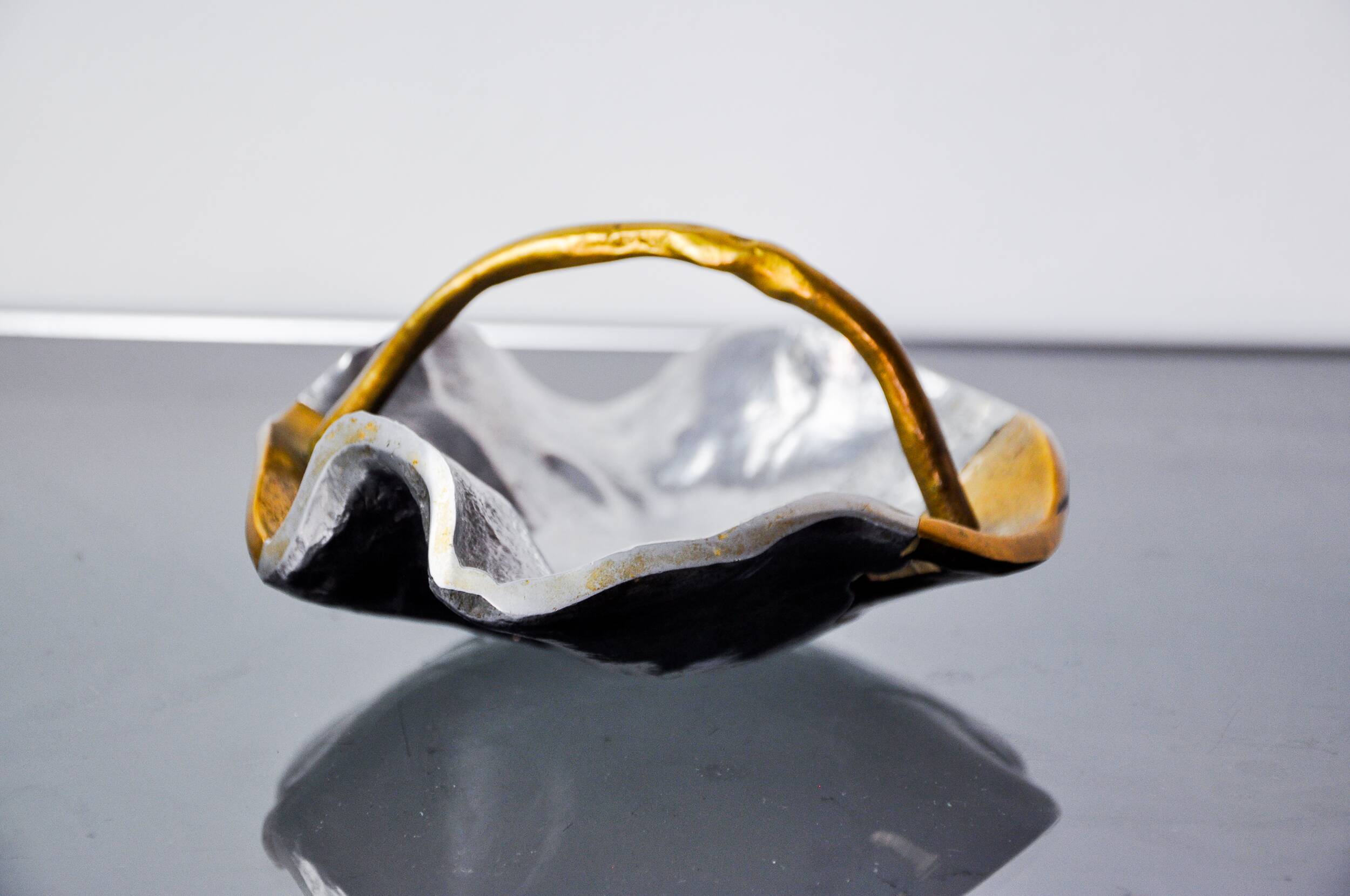 Brutalist pocket emptier by Art3, bronze and aluminum 1970, Spain