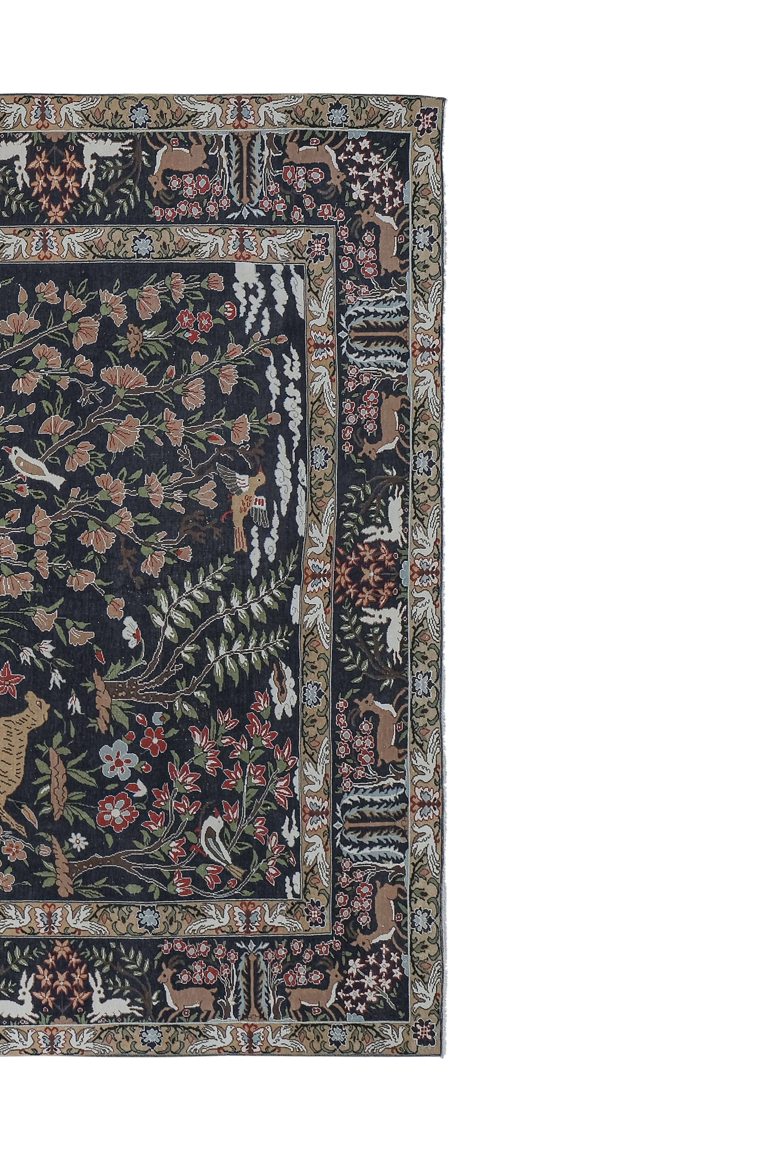 Vintage Caucasian Hunting Animal Pictorial Rug 9'2'' x 11'2''