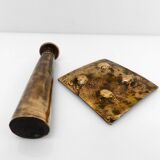 Brutalist bronze ashtray and candle holder set, France, circa 1980