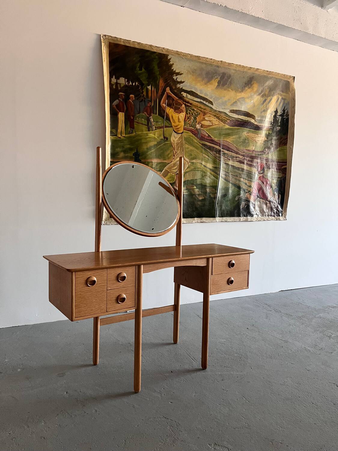 Coiffeuse en chêne avec miroir, Norvège années 1970
