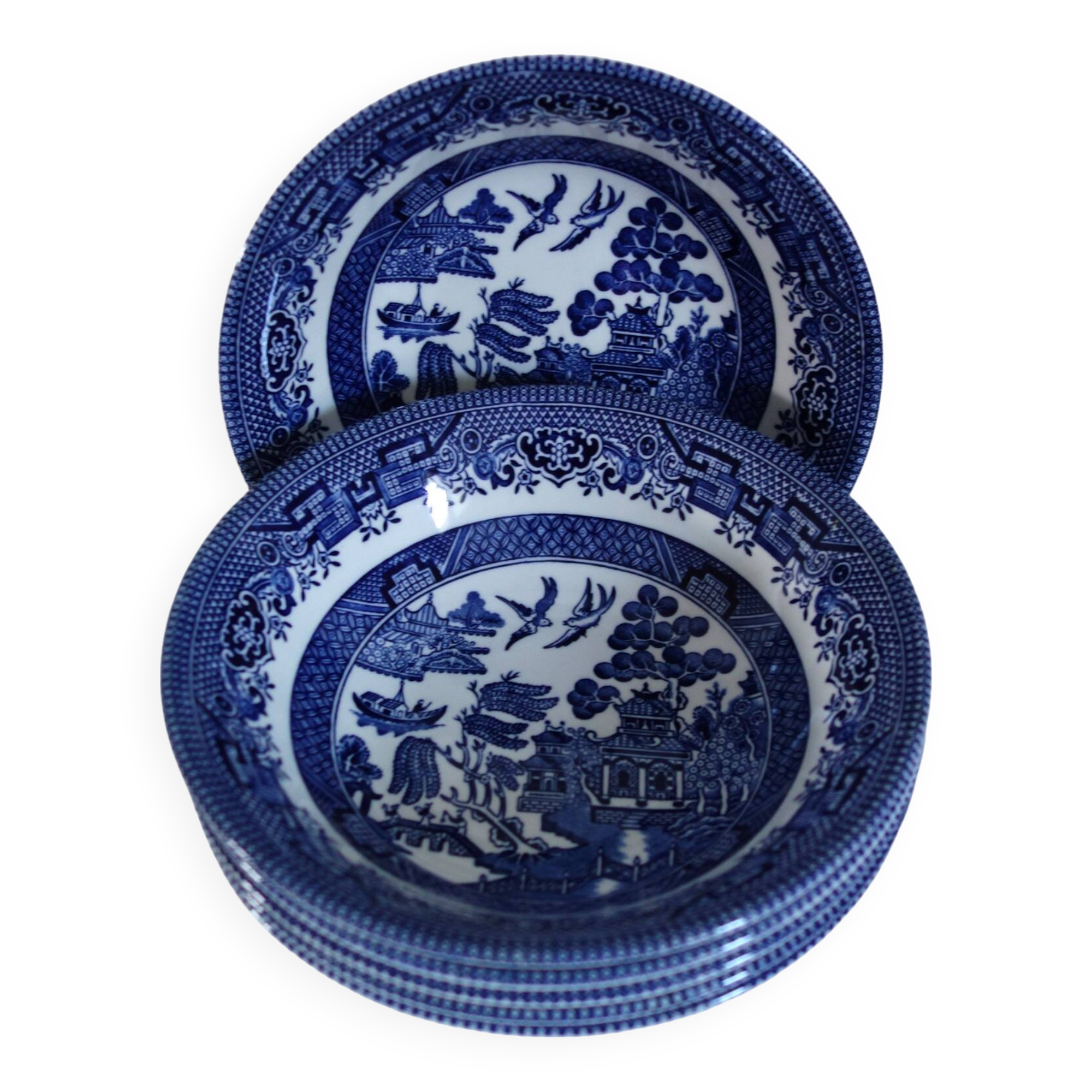 6 Willow blue English porcelain bowls