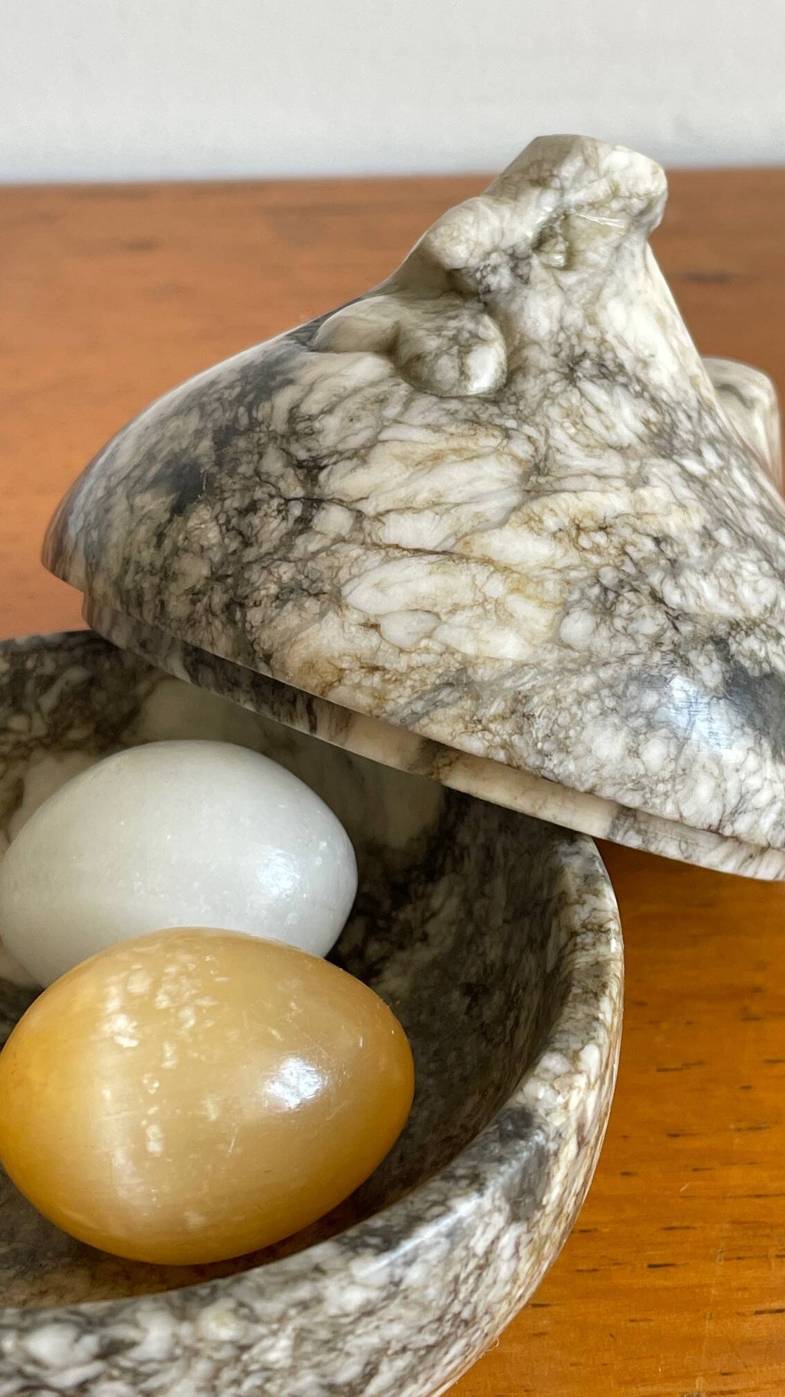 Vintage Marble Chicken with Eggs Sculpture