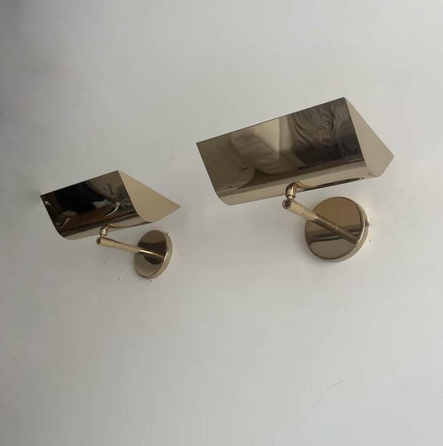 Pair of vintage adjustable solid brass wall lights France 1970