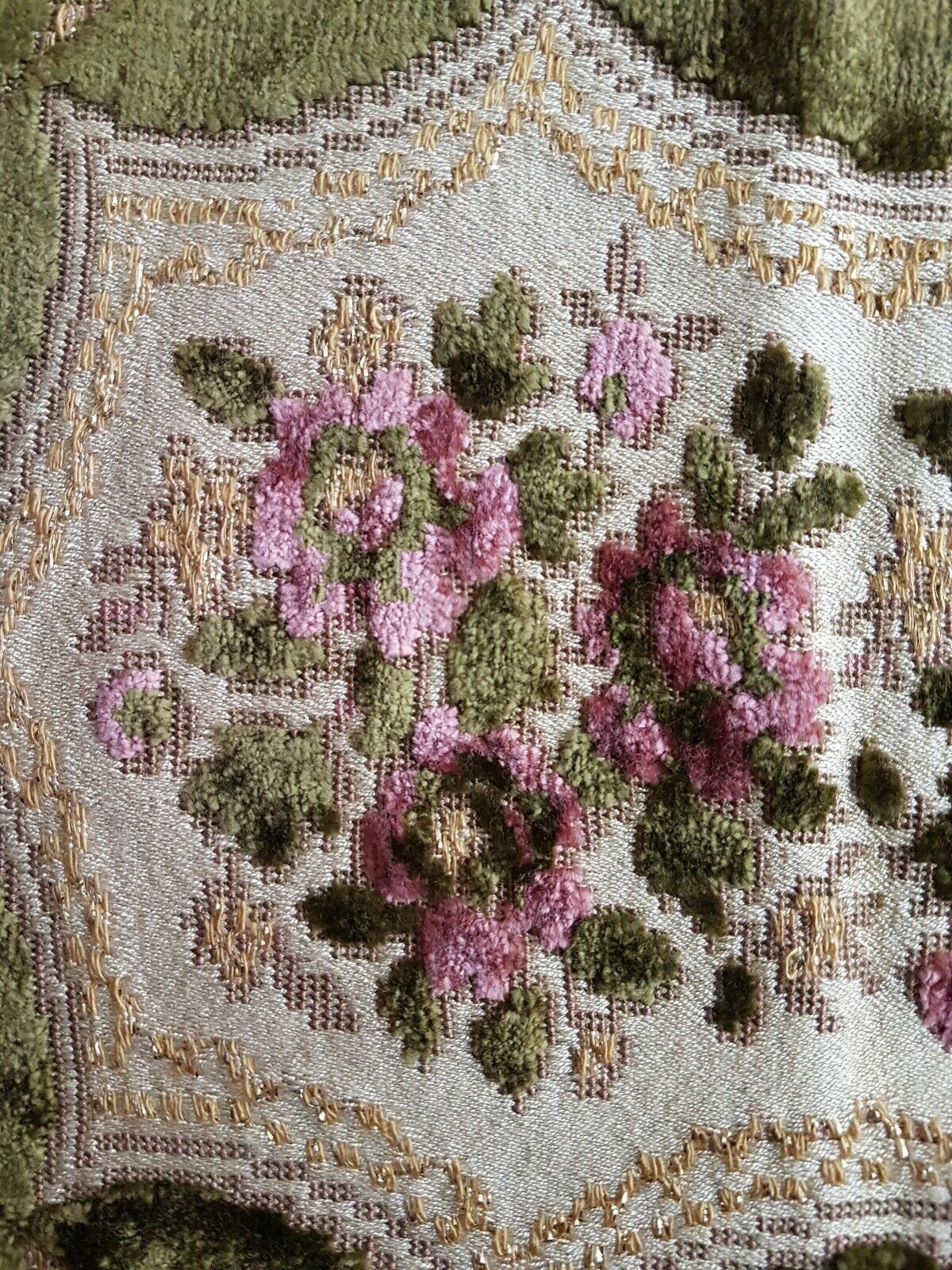Velvet placemat embroidered with flowers enhanced with golden threads Napoleon III era