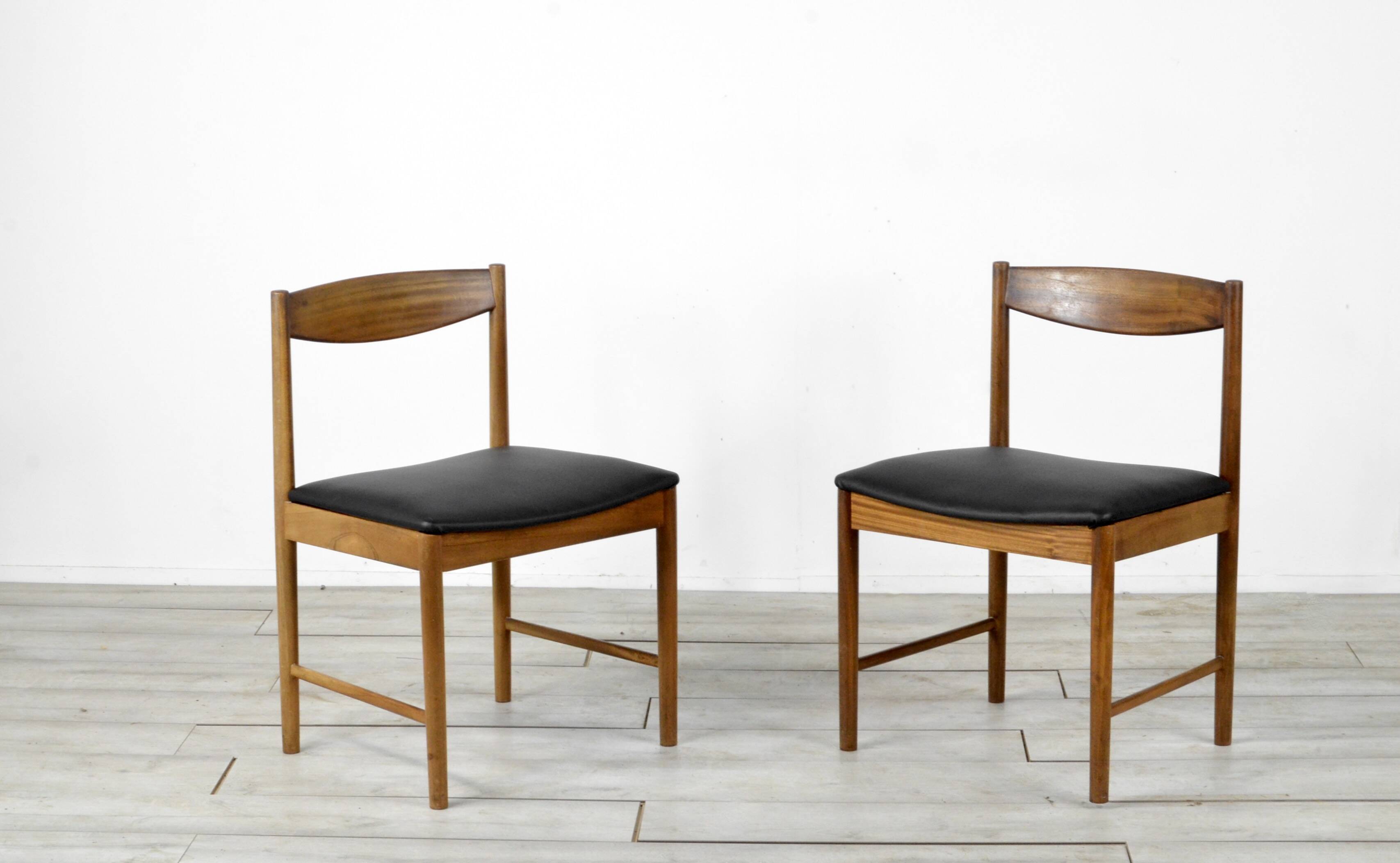 Set Of 4 Midcentury McIntosh Teak And Leatherette Chairs. Vintage Modern