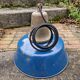 Industrial pendant light in blue enamelled sheet metal and cast iron, Poland, 1950s-60s