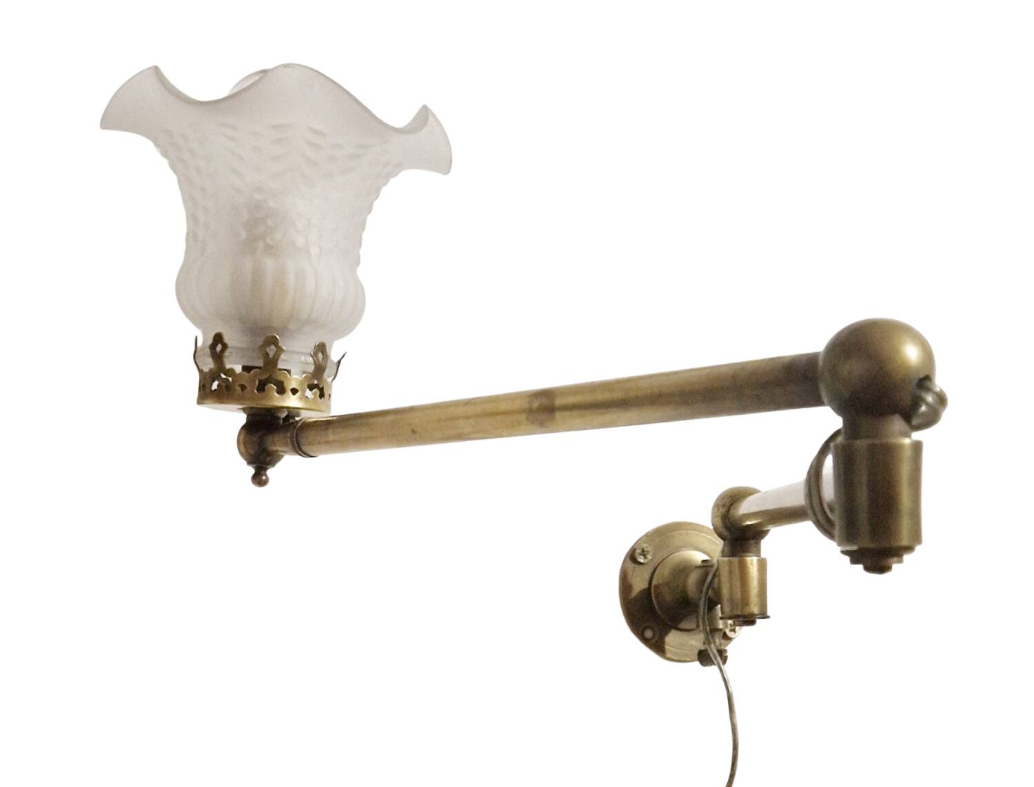 Vintage Brass and Molded Frosted Glass Articulated Wall Sconce - Style A