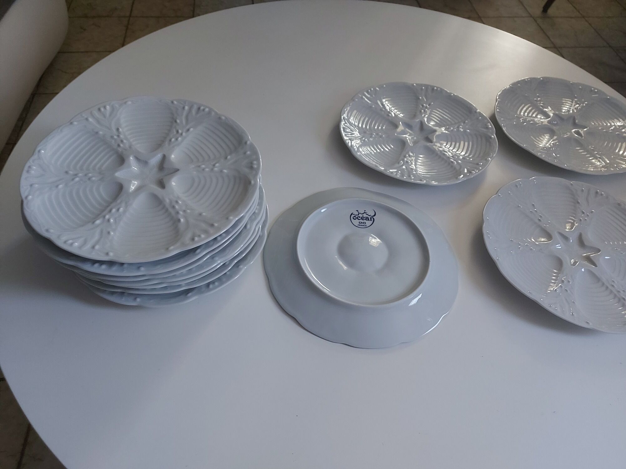 Oyster plates vintage white porcelain Ocean Cnd France
