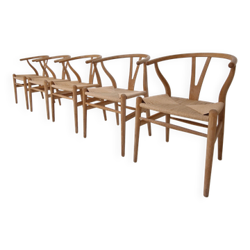 Chaises Wishbone CH24 de Hans J. Wegner par Carl Hansen & Søn, Danemark, Ensemble de 5