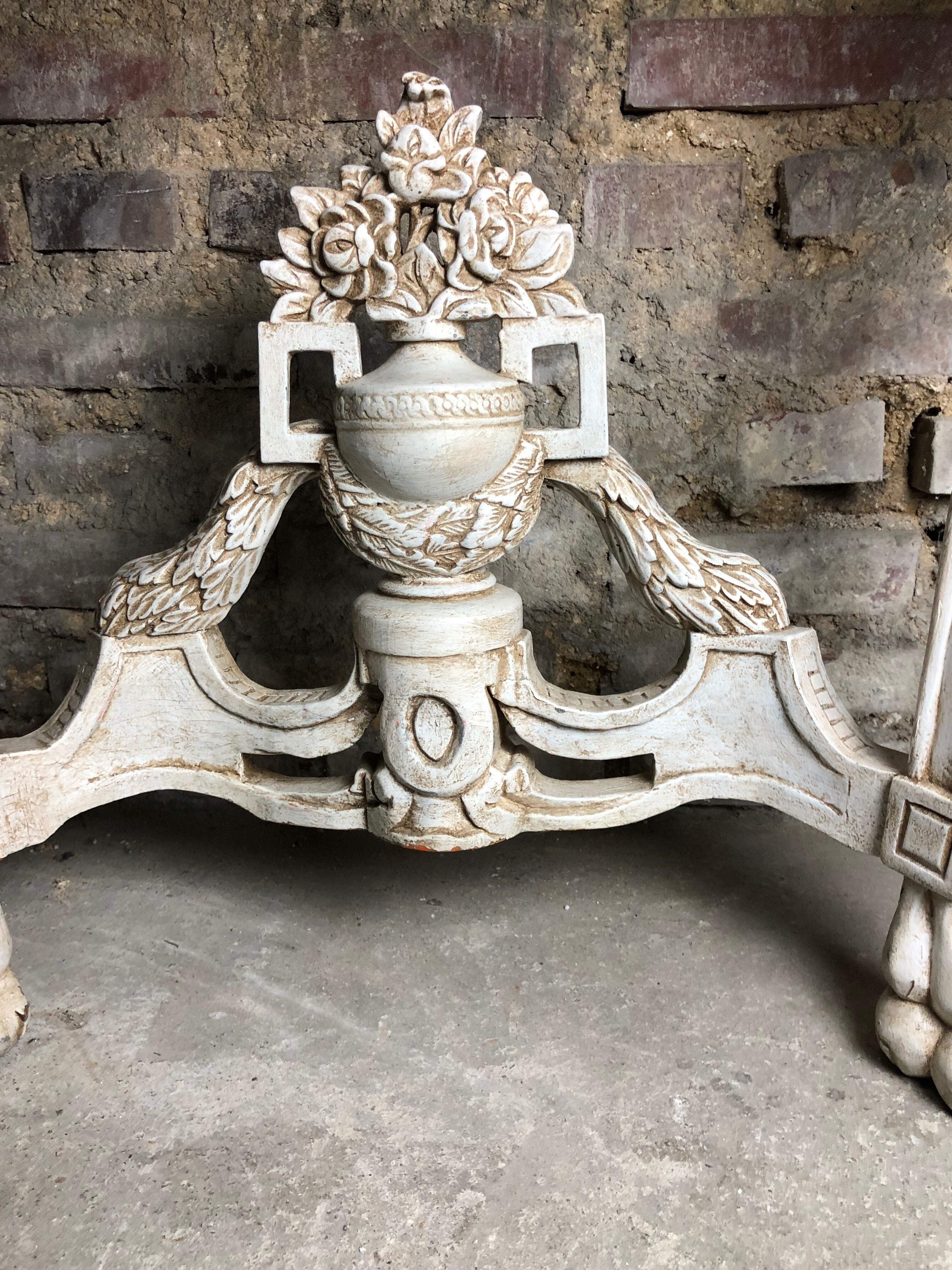 Louis XVI style console in carved wood beige patinated above gray marble