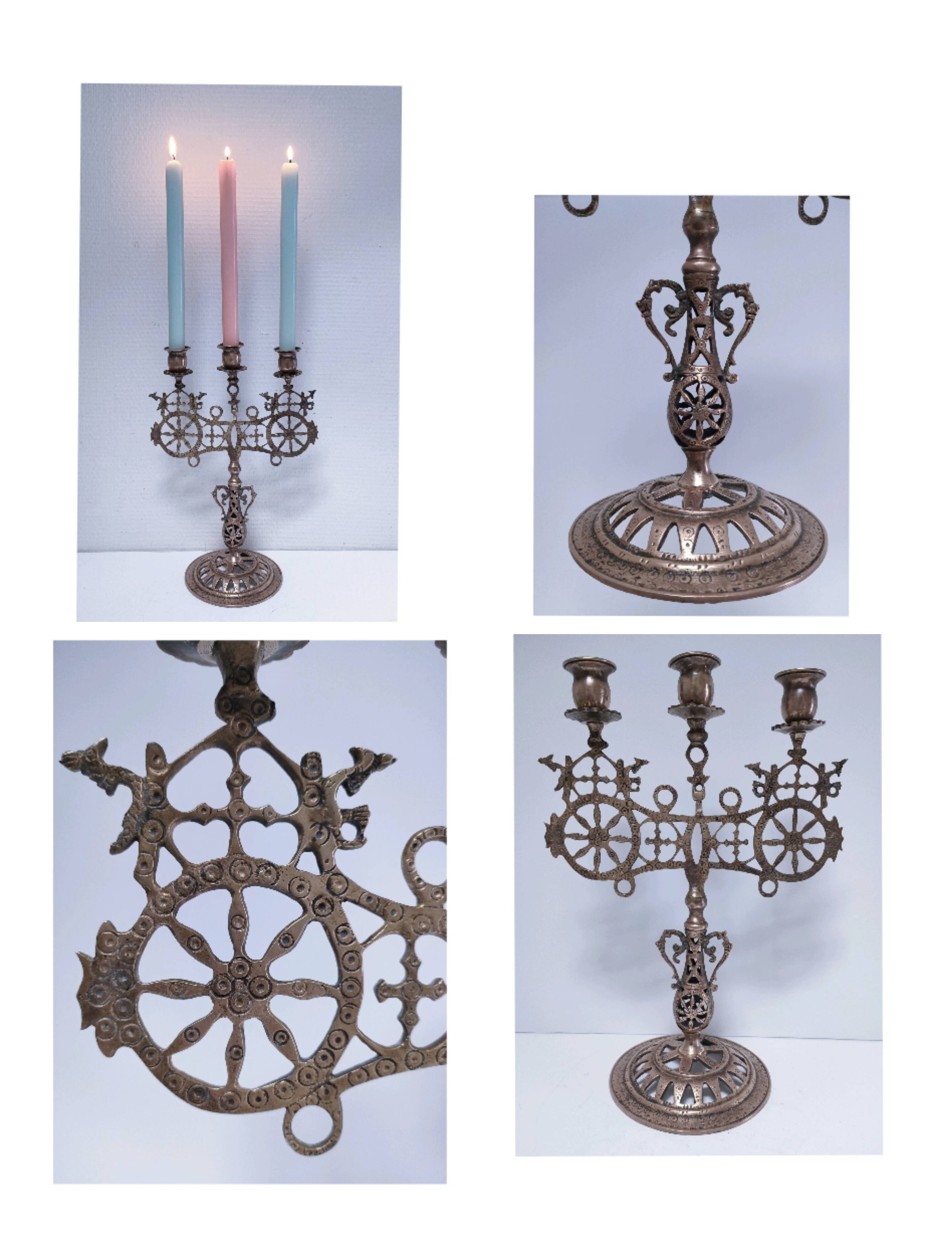 candelabrum decorative peacock wheels solid brass three lights