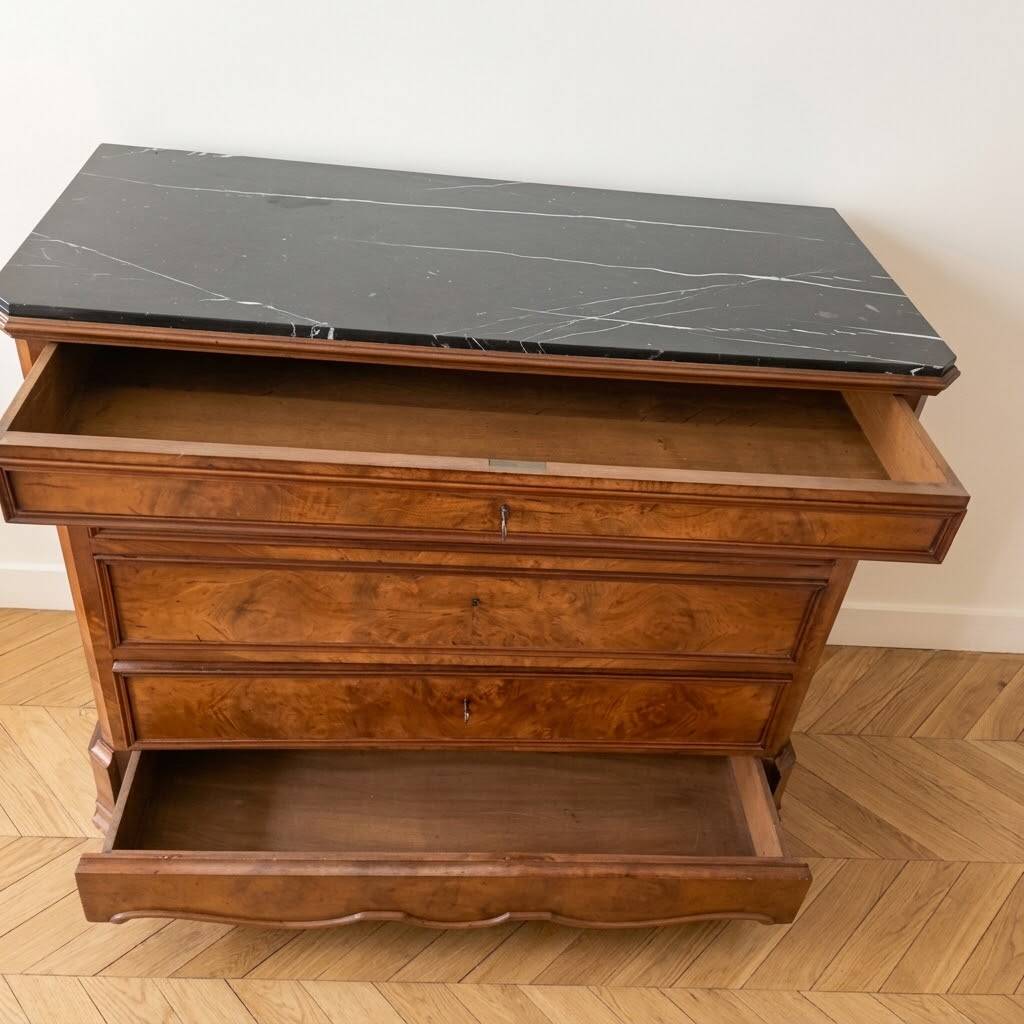 Antique walnut secretary chest with marble top.