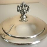 Antique trophy-shaped sugar bowl, silver-plated metal and glass verrine