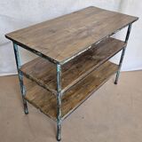 Textile workshop console in teak and wrought iron