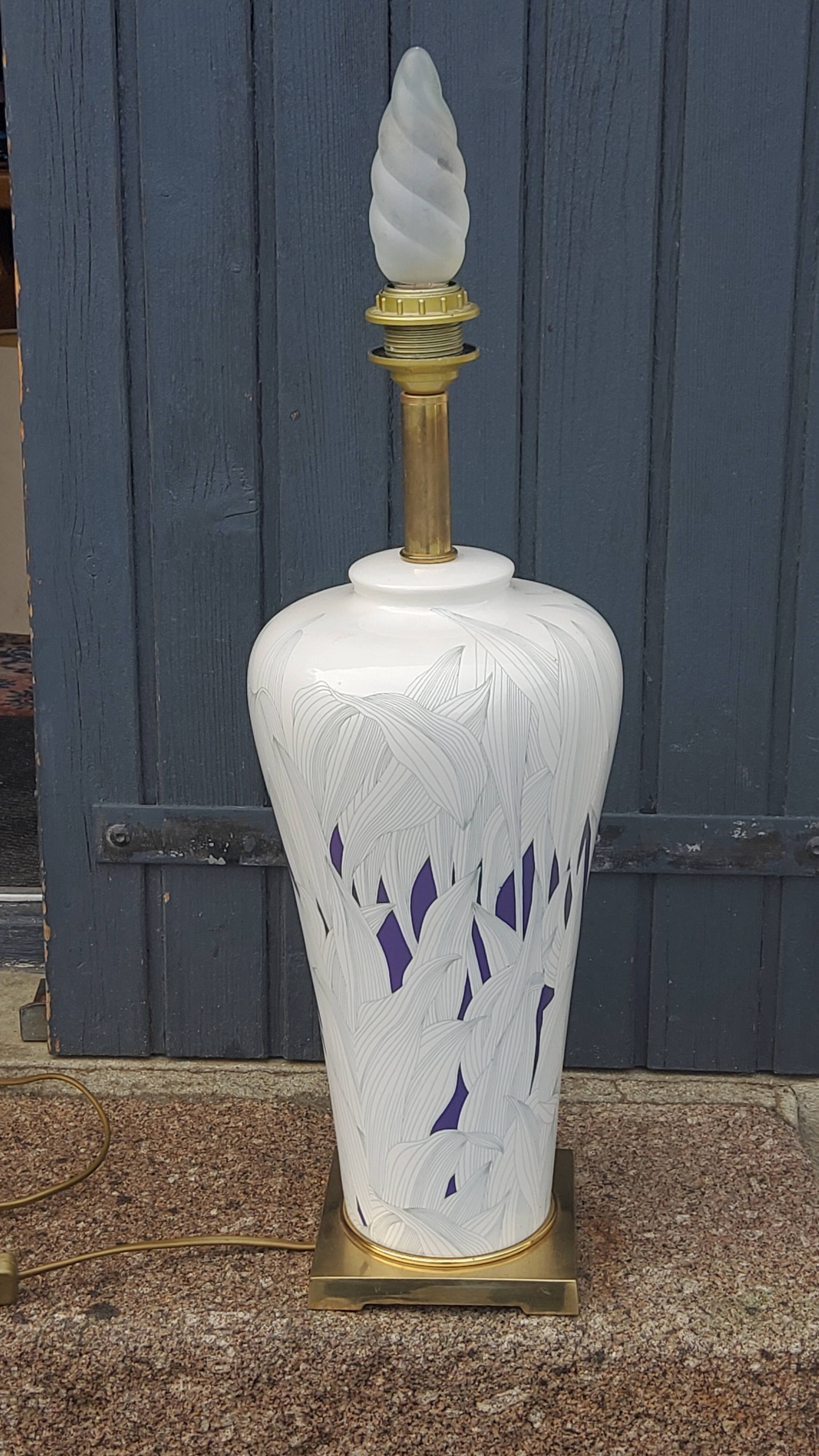 Lamp from the house Le Dauphin in ceramic and gilded brass