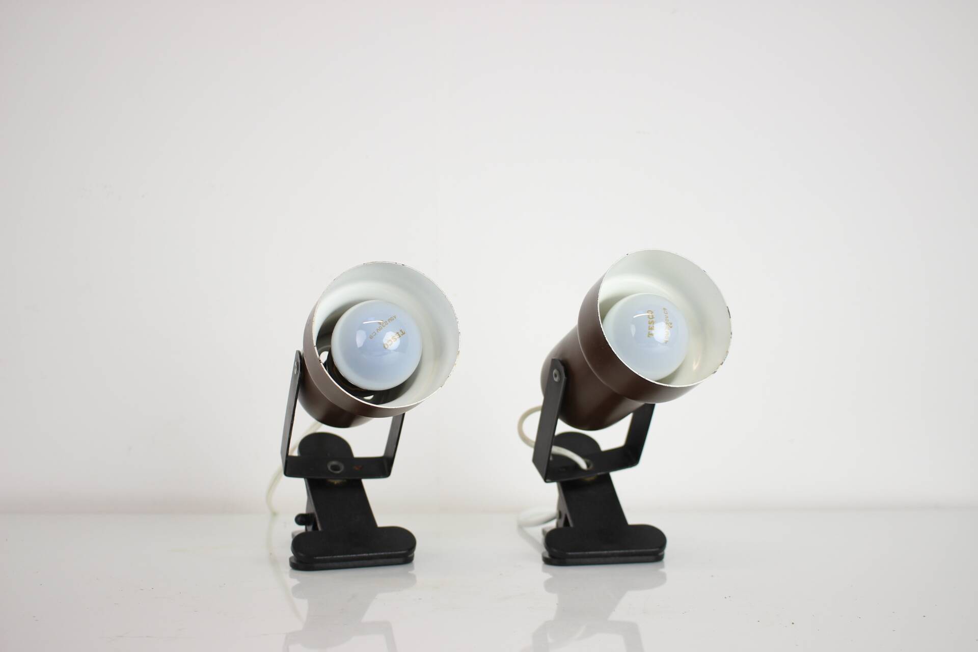 Pair of Two Attachable Table Lamps with a Clip, 1970's, Czechoslovakia