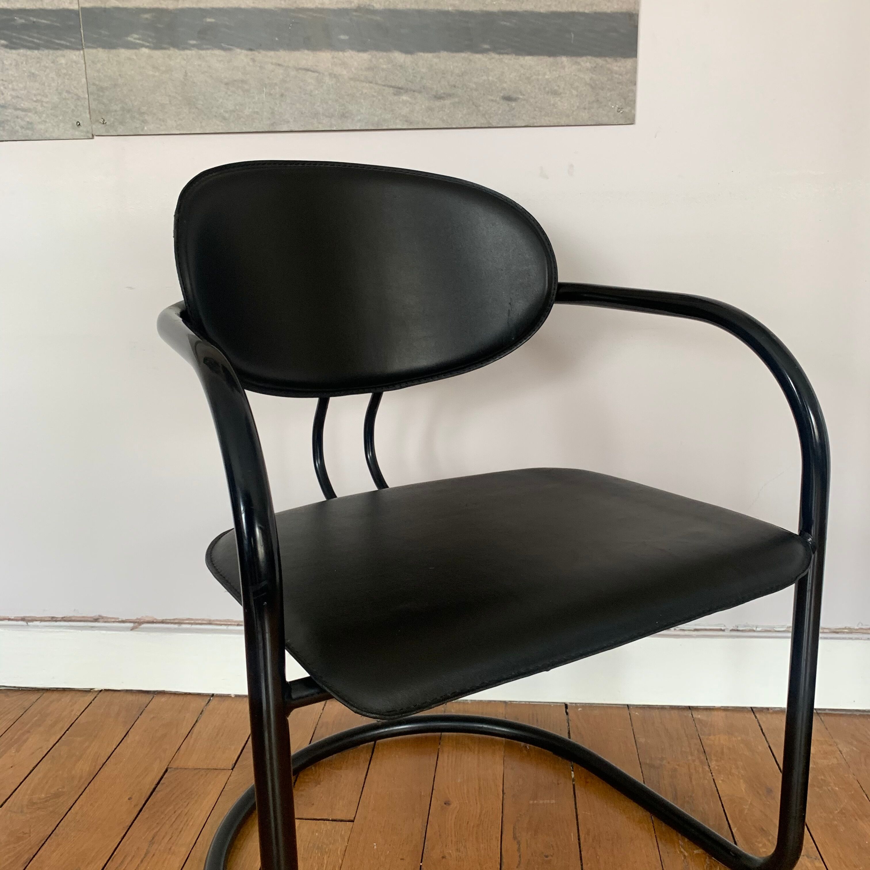 Armchair in black aluminum and leather by Effezeta, 1970