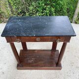 19th century empire console, solid wood and gray marble