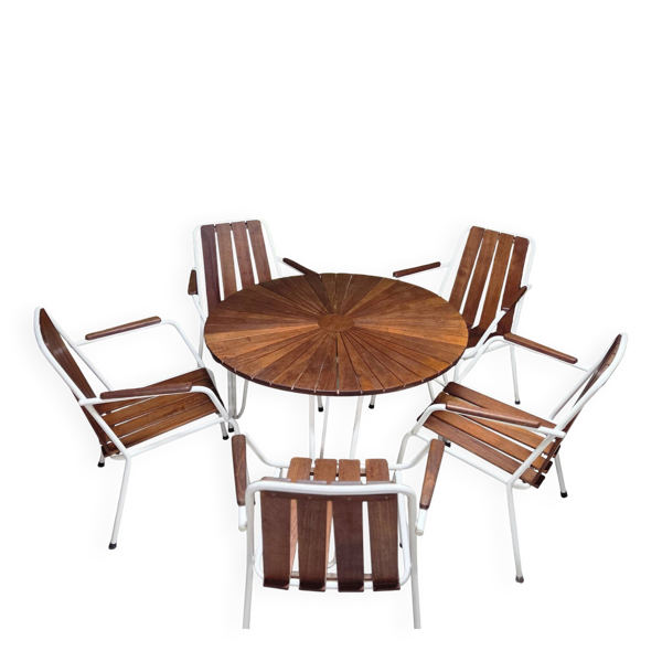 Salon de jardin vintage scandinave Daneline Teck Danemark 1960