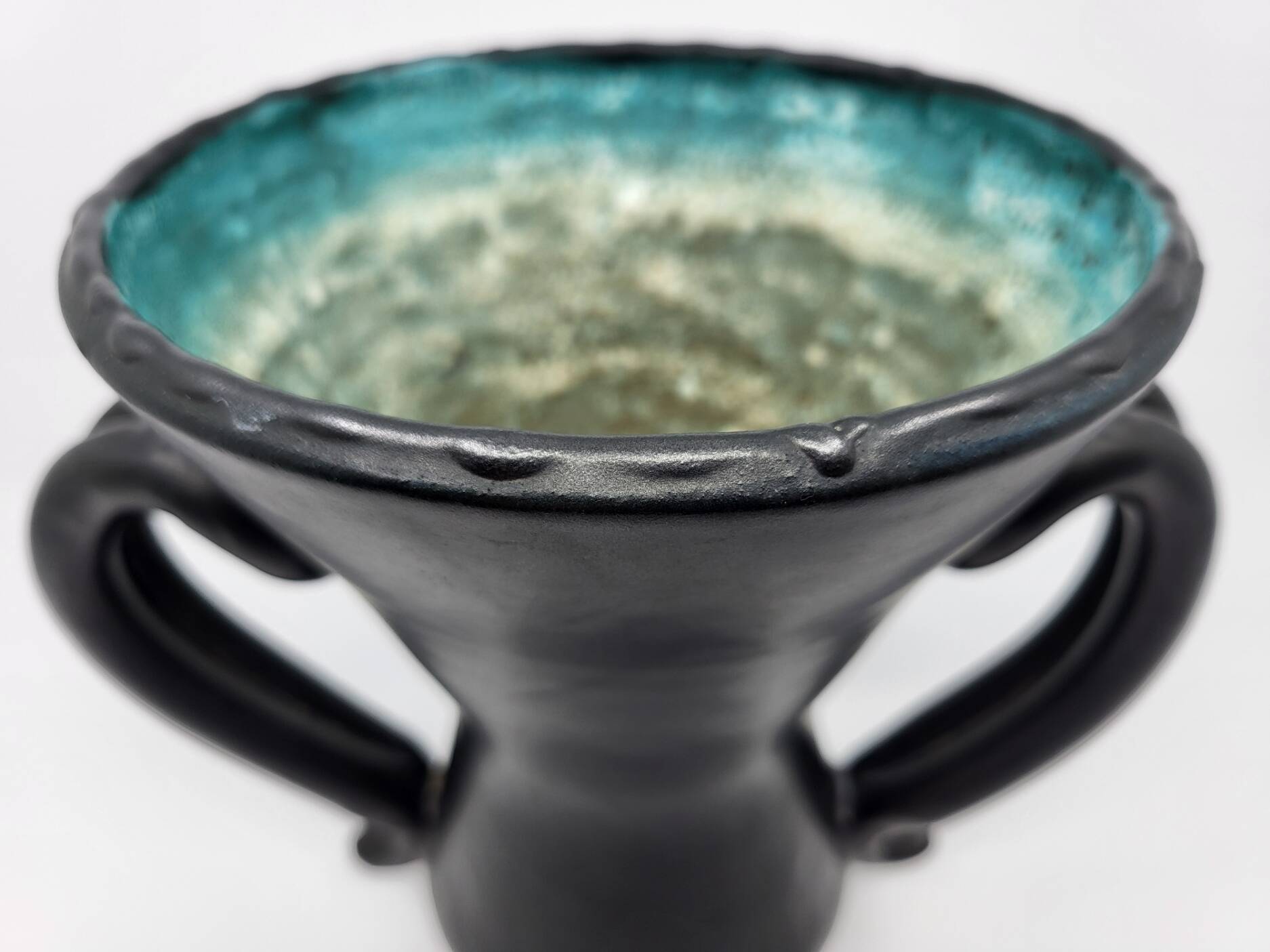 Jean Austruy Black Ceramic Ear Vase French 1950s Vintage
