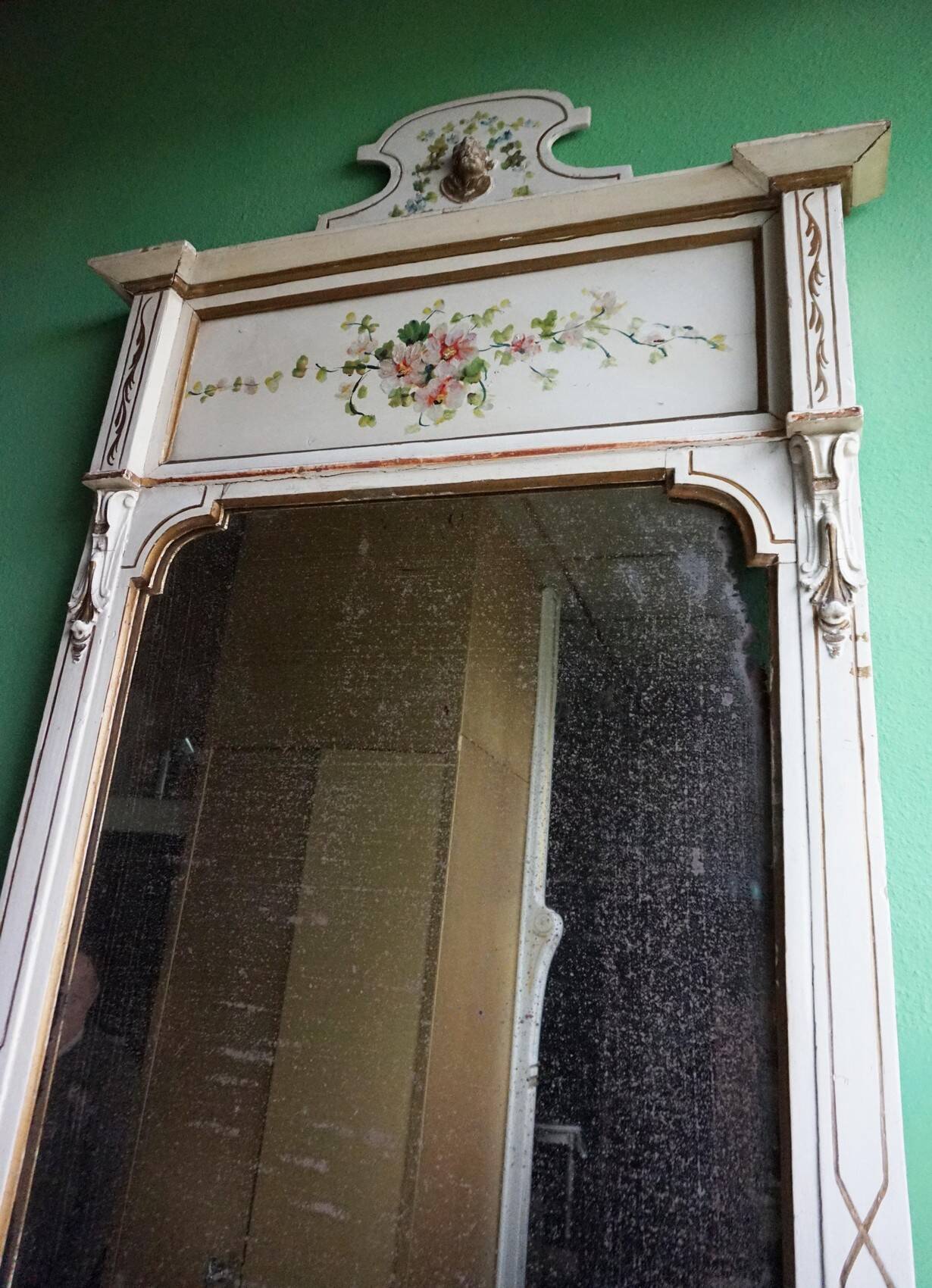 Italian hand-painted Console Table with Mirror and floral painting