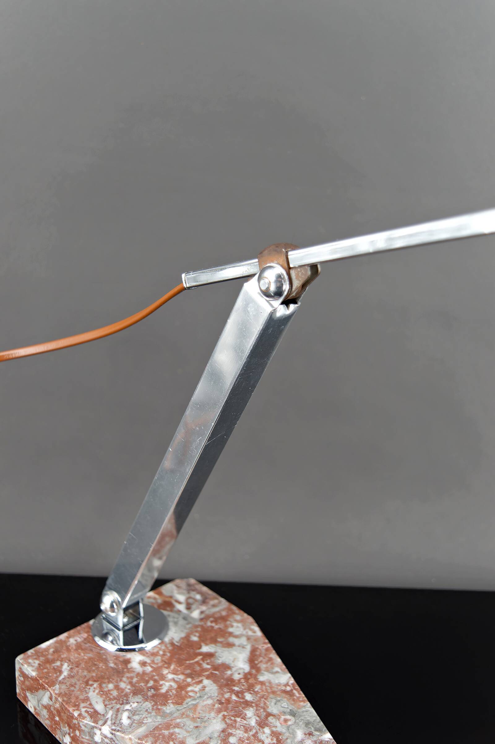 Large Desk Lamp, Chrome, Aluminum and Marble, Modernist Art Deco