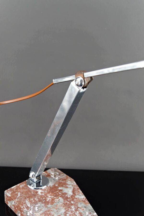 Grande Lampe de Bureau, Chrome, Aluminium et Marbre, Art Déco Moderniste