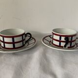 Pair of porcelain cups and cups Béarn HBCM Montereau