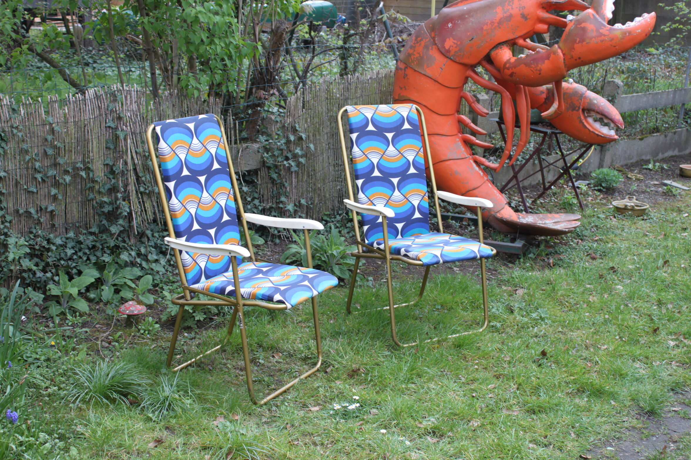Lafuma space age folding garden chairs, 1964-74, set of two.