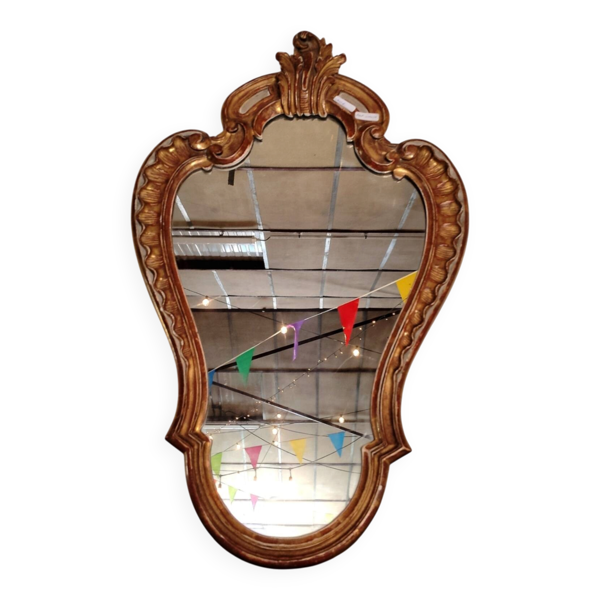 Rococo Style Mirror in Gilded Wood with Sculpted Pediment