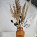 Vase with round reliefs and textured friezes, vibe seventies speckled ochre - Bay Keramik 60s 70s