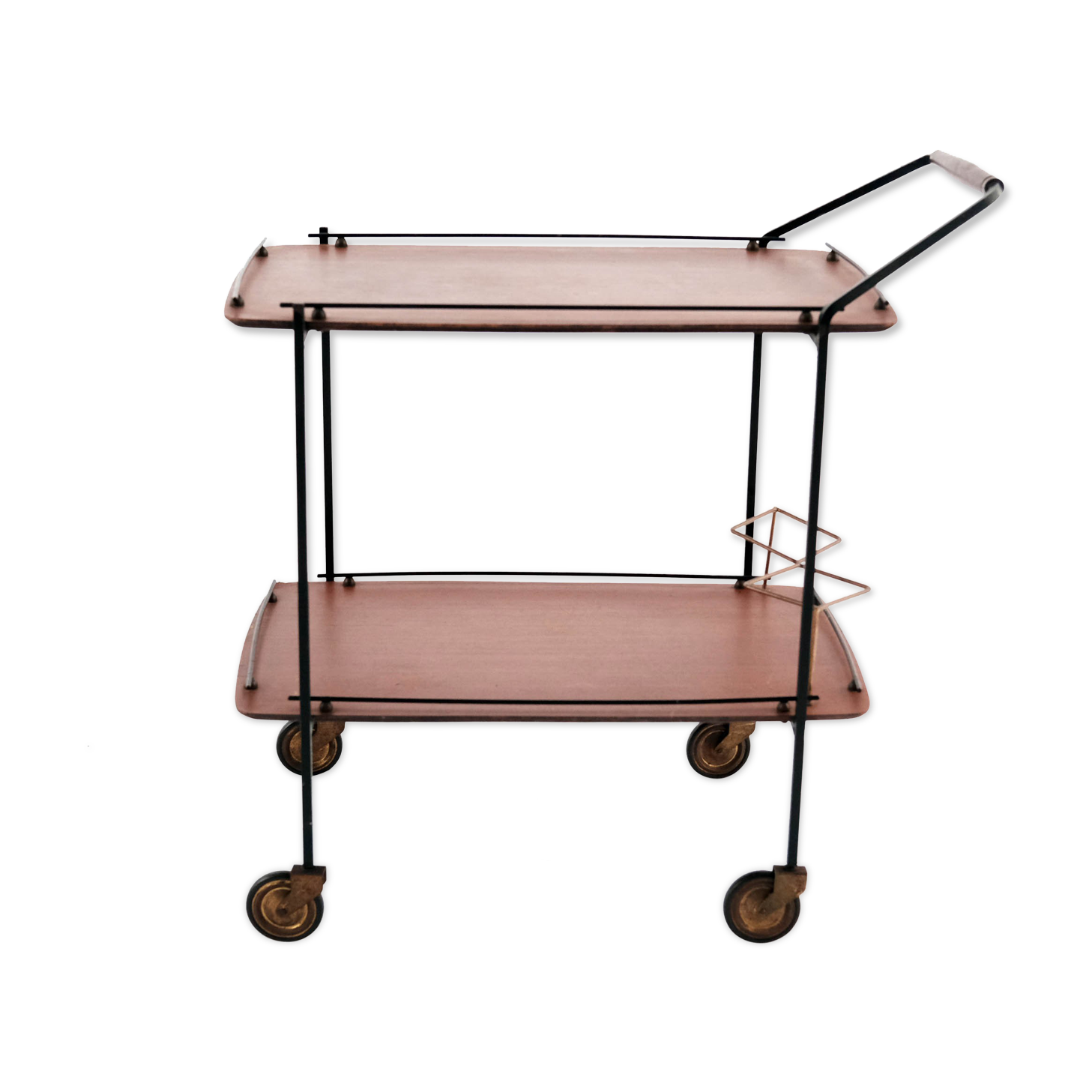 MId-Century Teak Bar Trolley with Bottle Holder, Italy 1960s