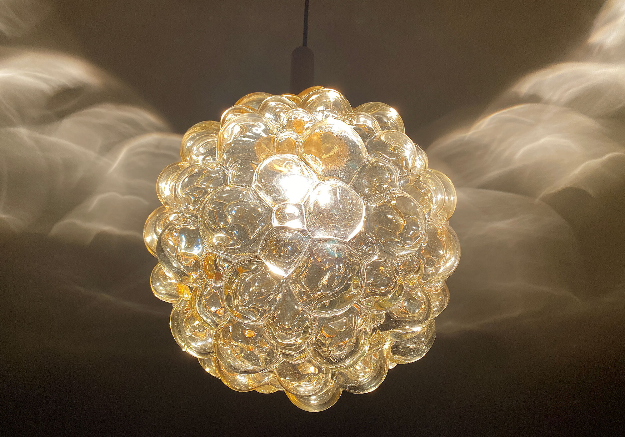Vintage Limburg pendant lamp, Bubble Glass & Brass, 60s