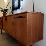 Scandinavian teak row 50s-60s, French manufacture signed Eros