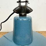 Industrial Blue Enamel Factory Lamp with Cast Iron Top, 1960s