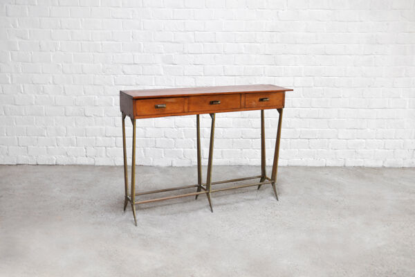 Console en bois et laiton, italie des années 1950