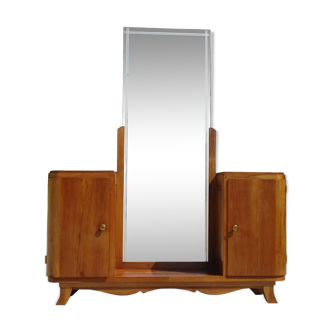 old dressing table in light wood, large original mirror