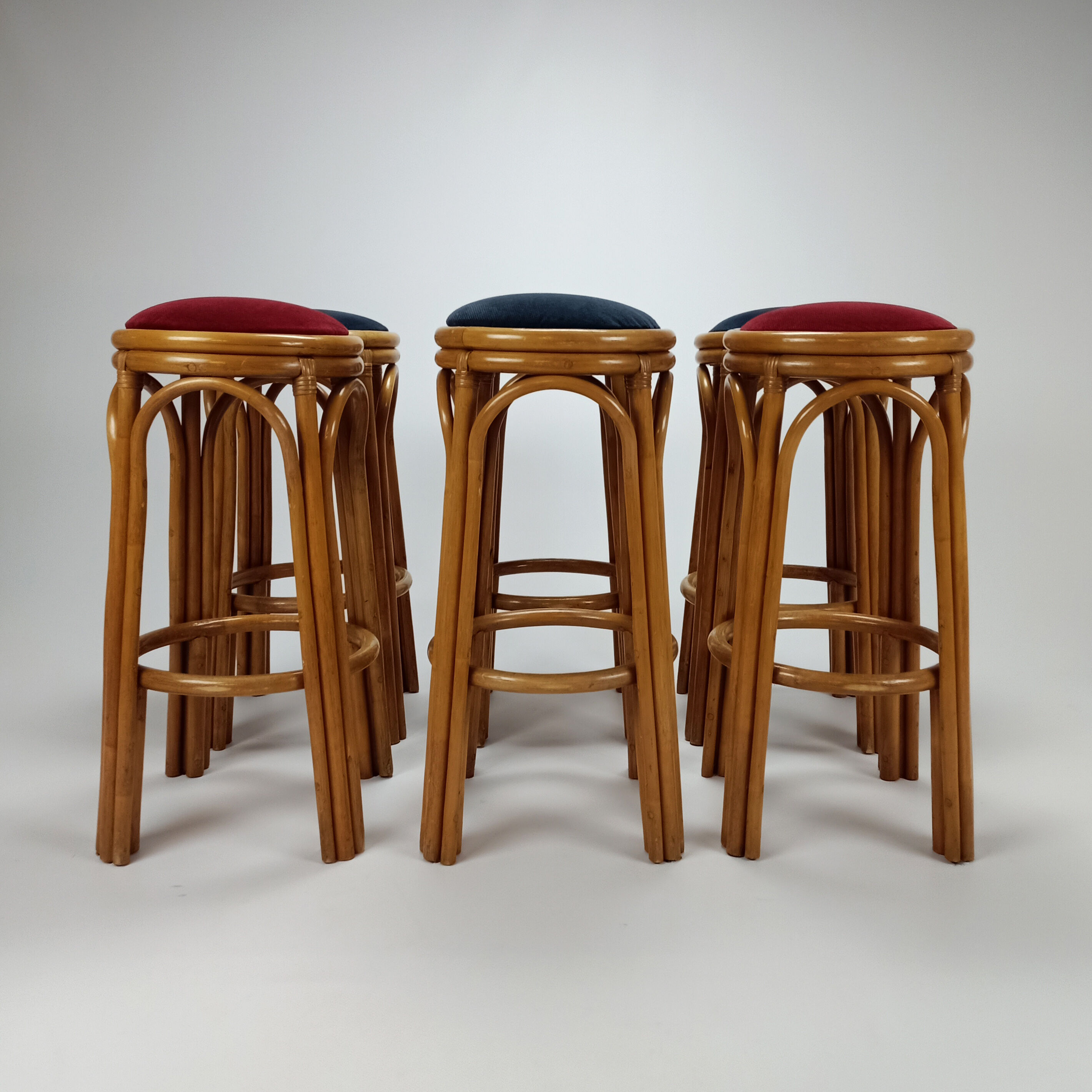 Set of 6 vintage bamboo barstools, 1960s