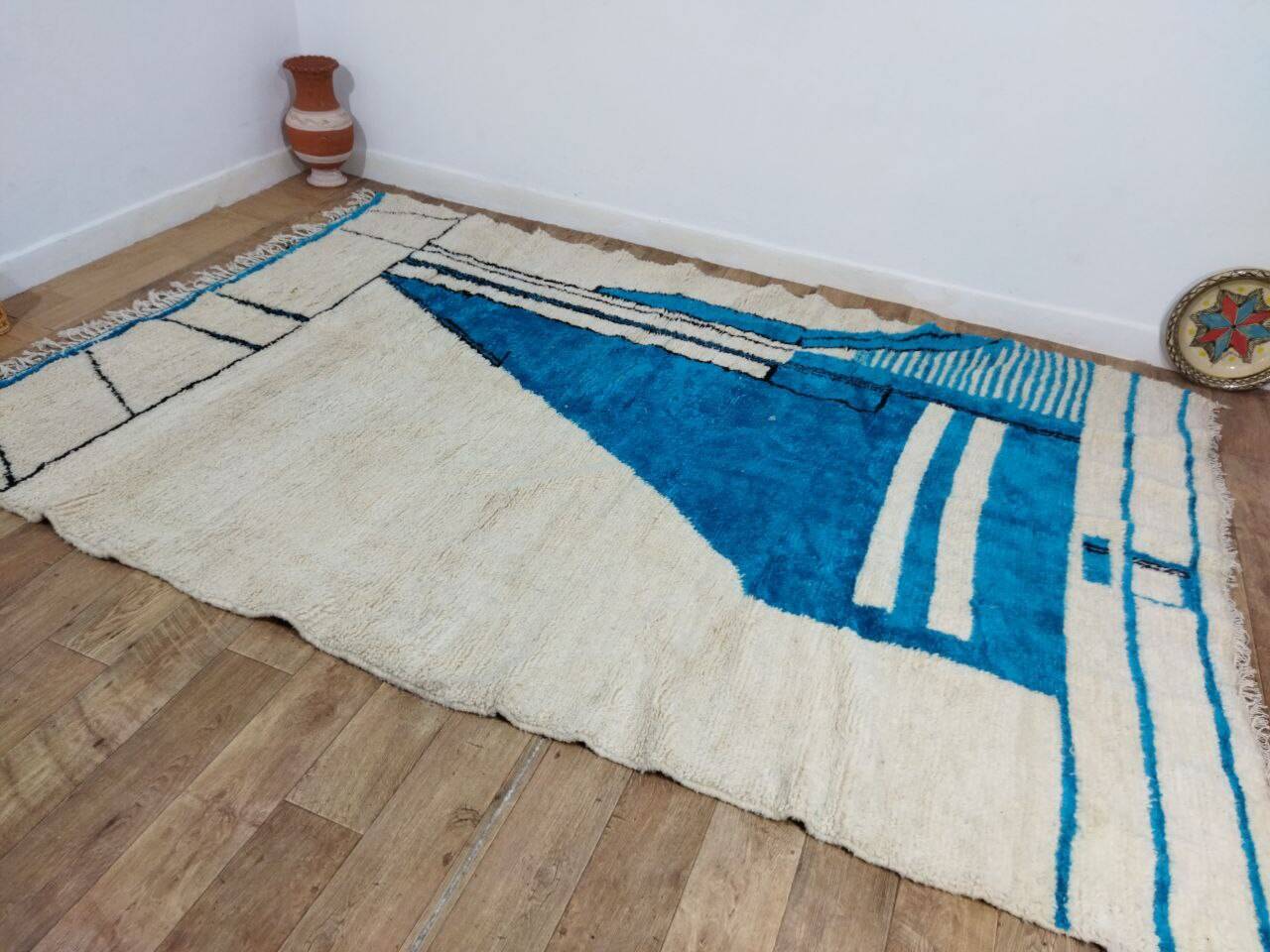 Handmade blue artisanal Moroccan Berber rug 310 X 215 CM