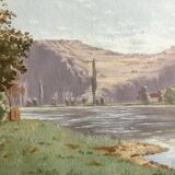 Tableau ancien "Paysage à la rivière" E. Poux Doubs signé cf. Isenbart Charigny