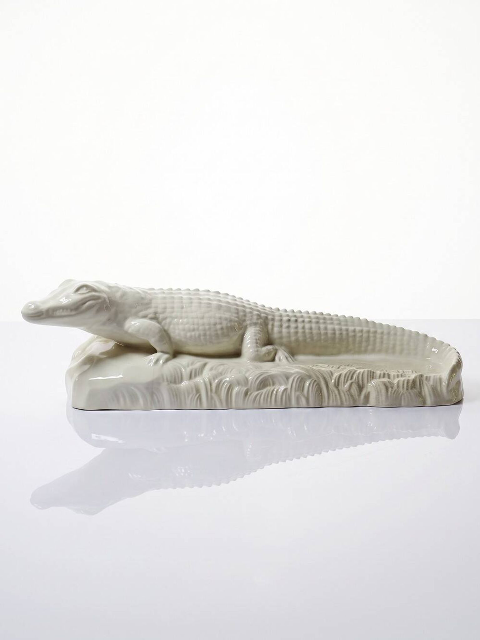 Large ancient crocodile Sarreguemines pottery Art Deco 1930s