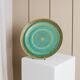 Large vintage studio ceramic bowl XL - organic shape - graduated turquoise green glaze - Denmark 1970s