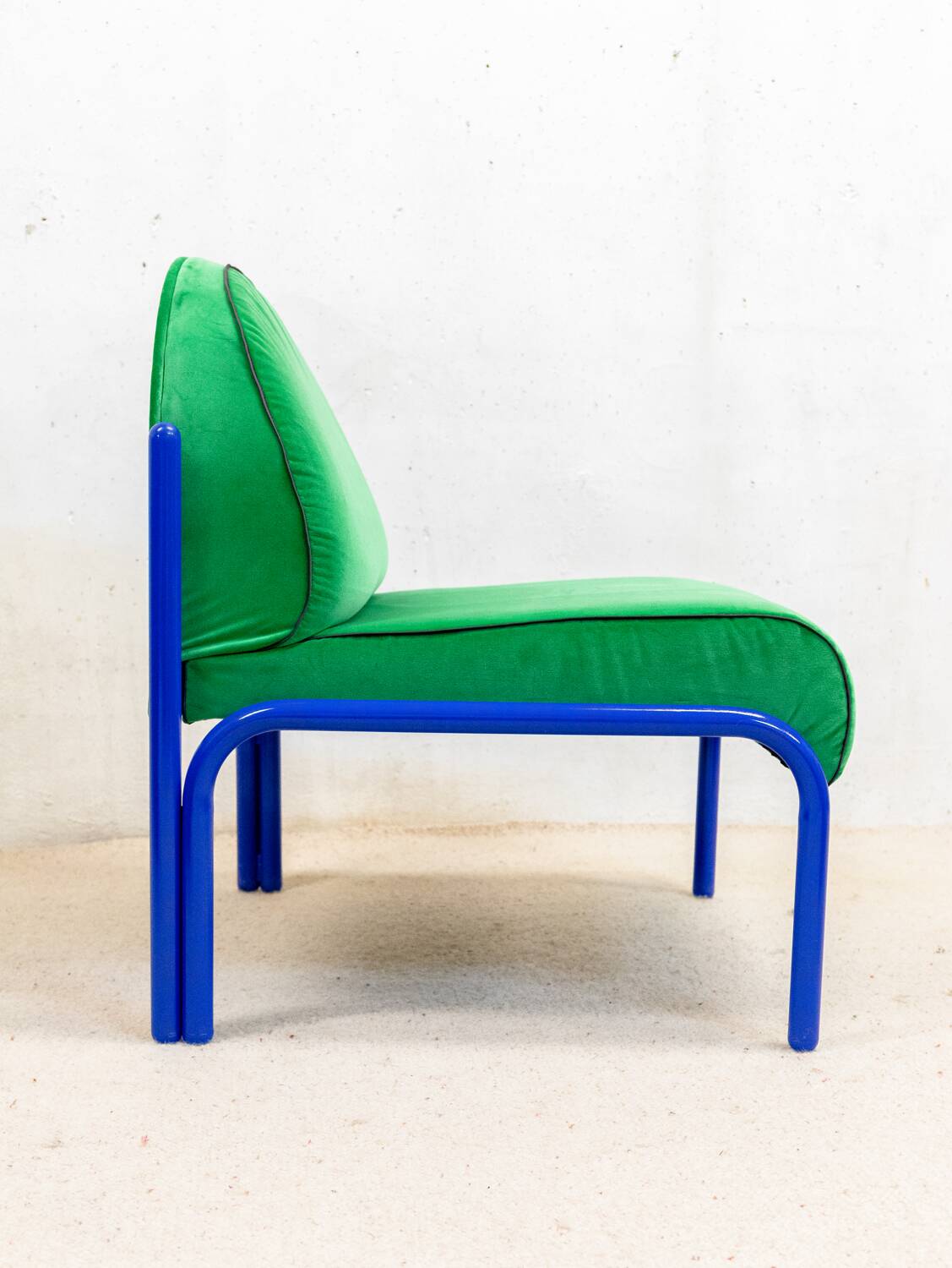 Souvignet armchair reupholstered in green velvet