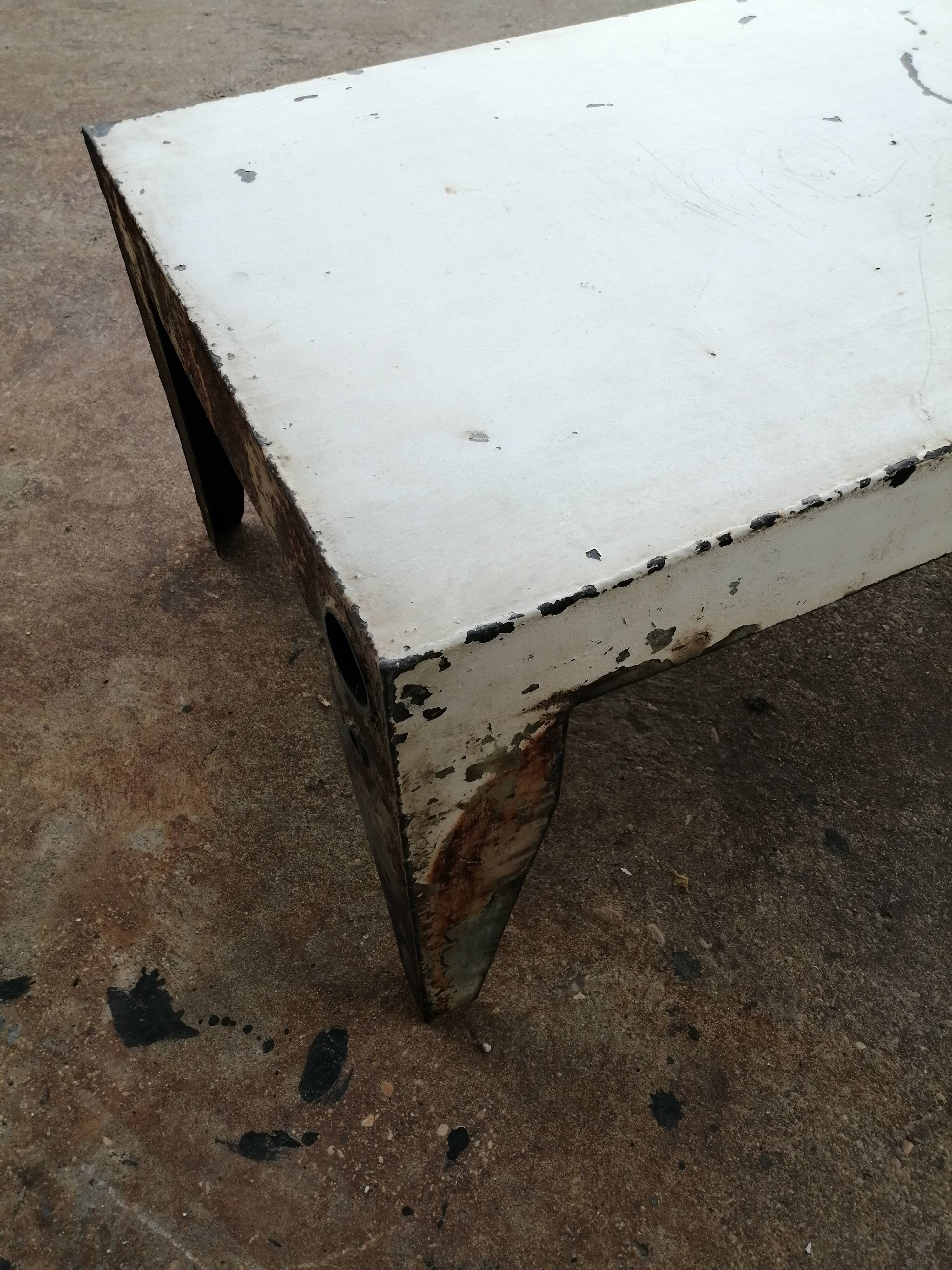 White metal industrial coffee table